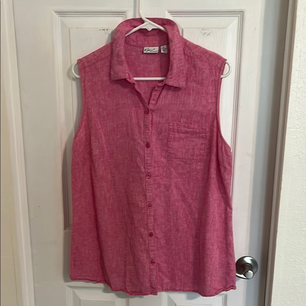 Sleeveless Pink Button-Up Top